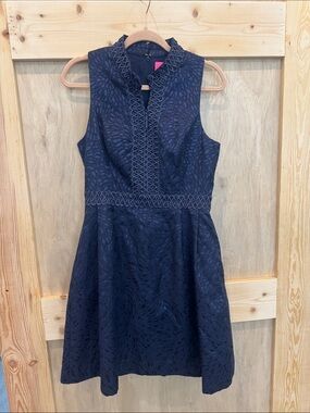 Lilly Pulitzer Sleeveless Lace Fit-and-Flare Dress True Navy Metallic Lagoon